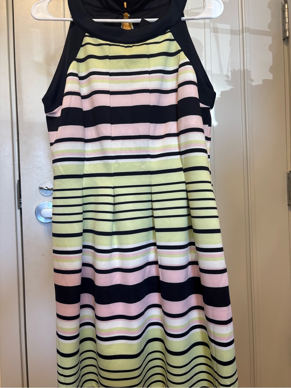 Enfocus Studio Black, Pink & Light Green Striped Halter Dress
